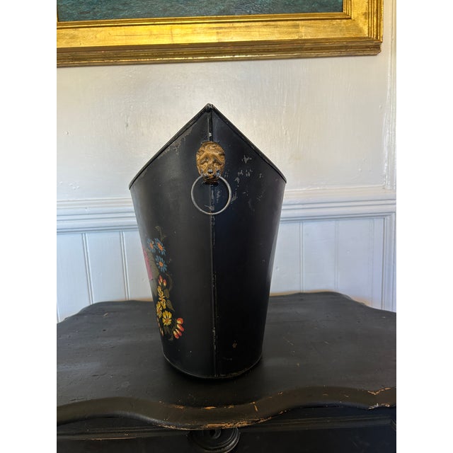 Early 20th Century Antique Style Hand Painted Tole Cachepot With Lion Mask Handles For Sale - Image 5 of 9