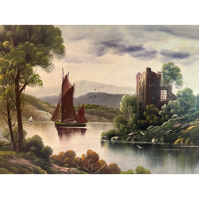 Wood Early 20th Cen. Continental Landscape Painting in Period Frame For Sale - Image 7 of 12