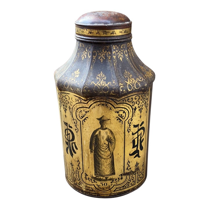 Mid 20th Century English Chinoiserie Style Tole Tea Canister | Chairish