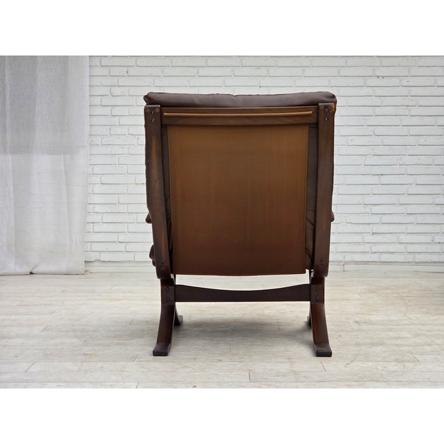 Scandinavian Armchair in Brown Leather, 1970s For Sale - Image 10 of 18
