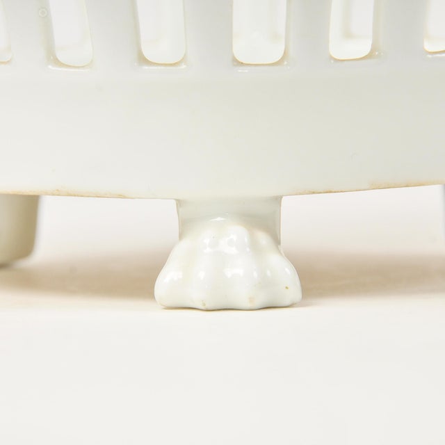 Ceramic Antique French Porcelain Basket Fruit Bowl With Lion Paw Feet Lattice For Sale - Image 7 of 11