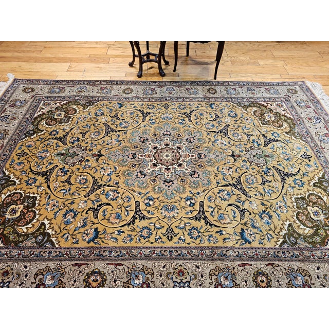 Vintage Persian Tabriz Rug, Hand-Knotted Wool, Floral Pattern, Moss Green & Caramel, 7x10 For Sale - Image 9 of 18