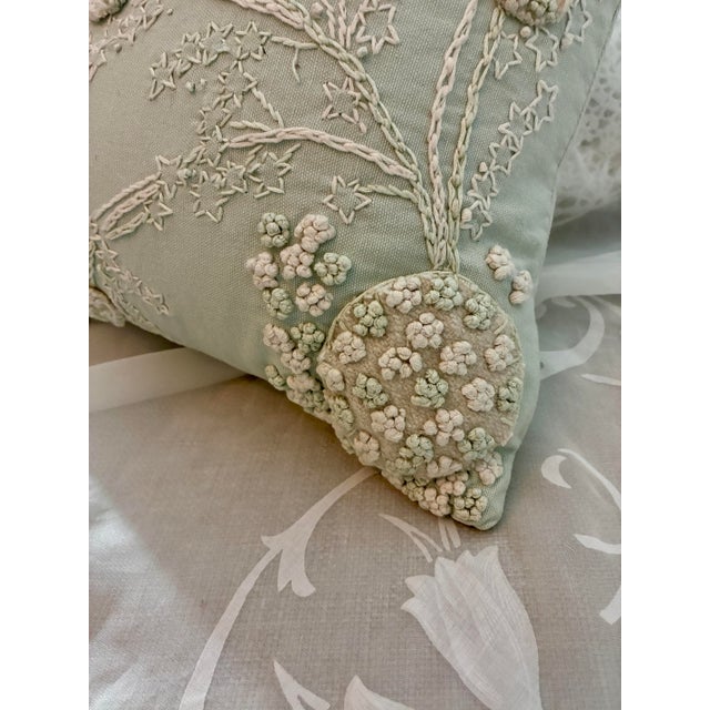 Vintage Tahari Home Embroidered Throw Pillow 15” X 15” Mint Green For Sale - Image 4 of 12
