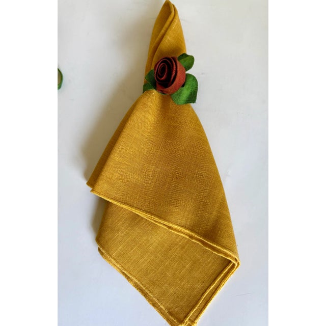 Red Set of 8 Red Rosebud Textile Napkin Rings For Sale - Image 8 of 10