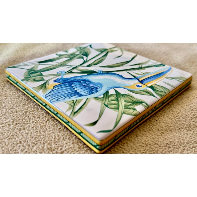 Ceramic Vintage 1980s Hermès Moustiers Faience "Toucans" Centerpiece Tile / Trivet For Sale - Image 7 of 7