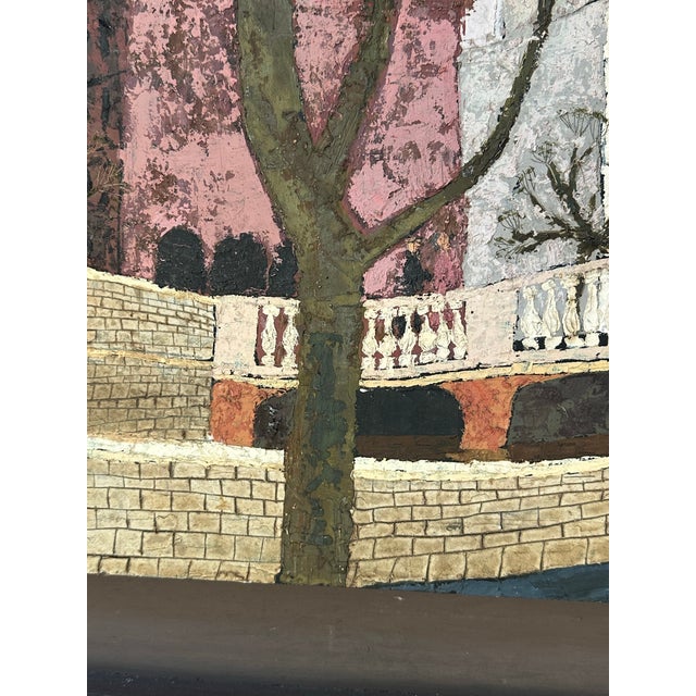 Mid-Century Modern Norbert Smith Impasto Architectural Landscape Cityscape Painting. For Sale - Image 11 of 12