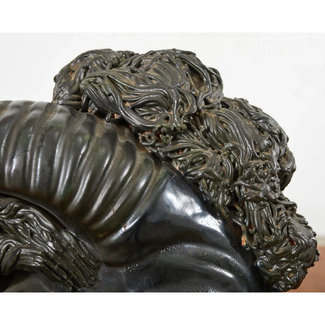 Pair of Neoclassical Style Jade Rams Head Pottery Sculptures For Sale - Image 9 of 13