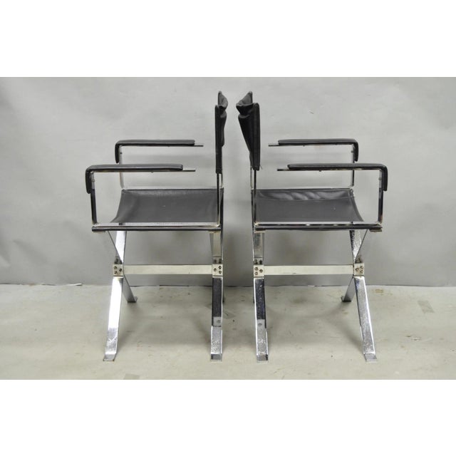 Mid-Century Modern Vintage Alessandro Albrizzi Italy Mid Century Modern Chrome Director Chair Pair For Sale - Image 3 of 18