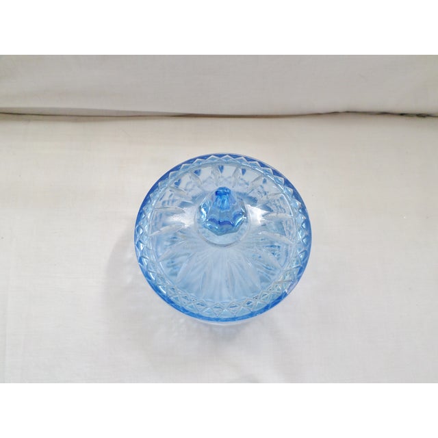 This is a Vintage Elegant Glass Blue Candy Dish with Lid in Nice Vintage Condition No Chips or Cracks