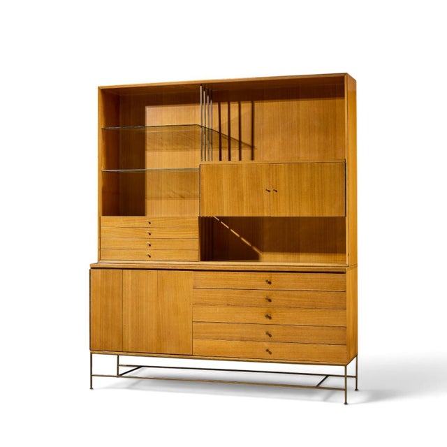 Mid-Century Modern Paul McCobb for Calvin Irwin Collection Mid Century Bleached Mahogany and Brass Credenza and Hutch For Sale - Image 3 of 15