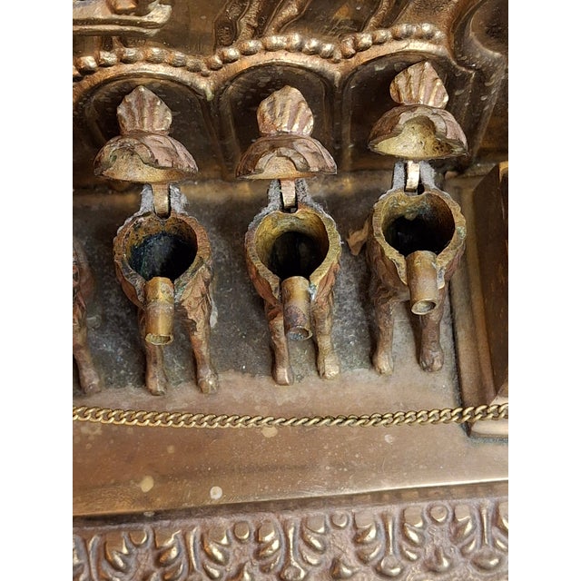 Antique European Brass Lion Menorah Rare 19th Century Hinged Oil Lamp Hanukkah Chanukiah Judaica For Sale - Image 10 of 18