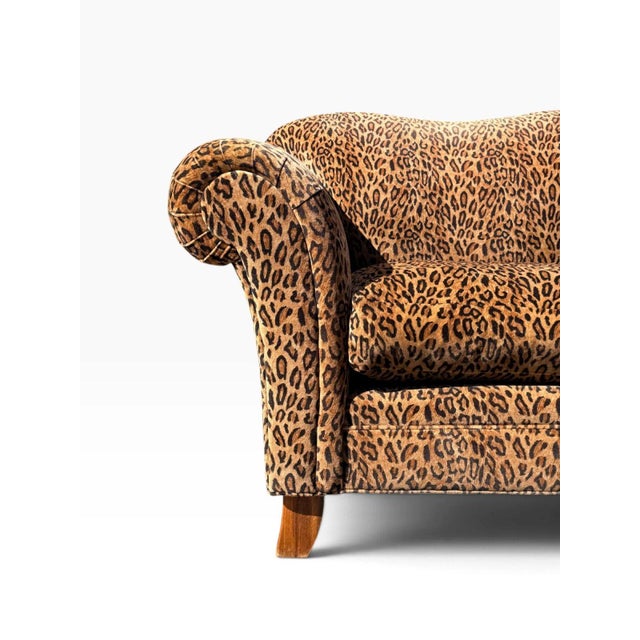Textile Oversized Leopard Print Club Lounge Chair | Rolled Arms & Camelback Crest | Includes Bolster Pillow For Sale - Image 7 of 16