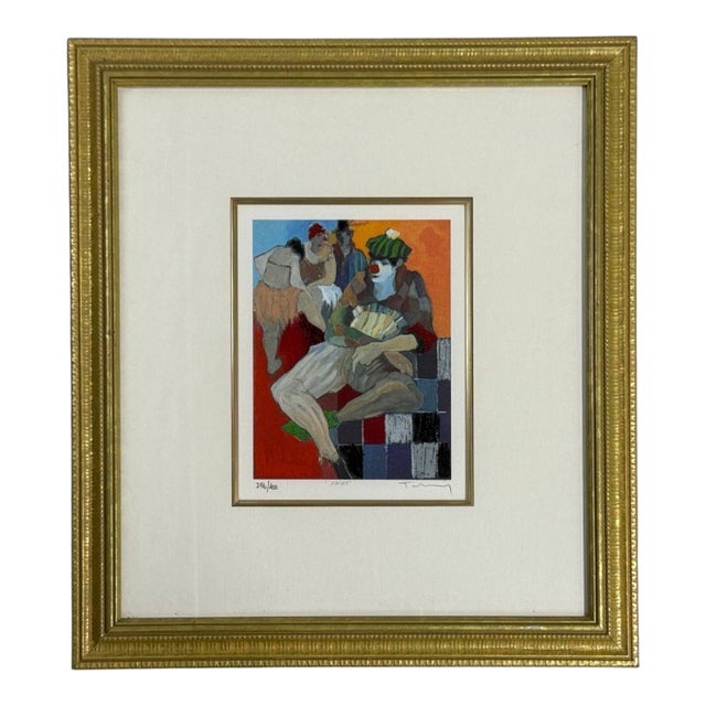 Itzchak Tarkay, Limited Edition Framed Clown Lithograph, Signed and Dated, 2000s For Sale