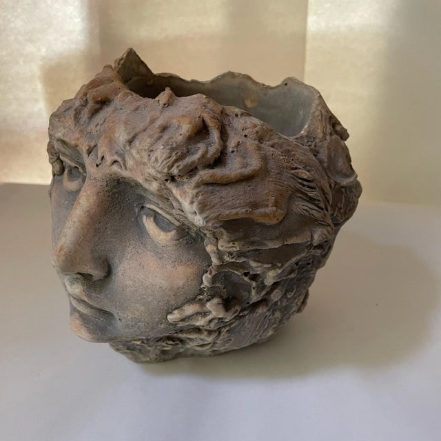 1980s 1980s Cast Stone Figural Face Planter For Sale - Image 5 of 7