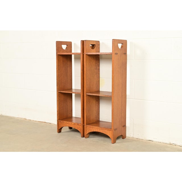 Stickley Mission Oak Arts & Crafts Cutout Bookshelves, Pair For Sale - Image 12 of 12
