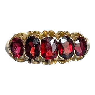 Antique Victorian 18k Gold 5 Stone Garnet Ring Size 6.25 For Sale