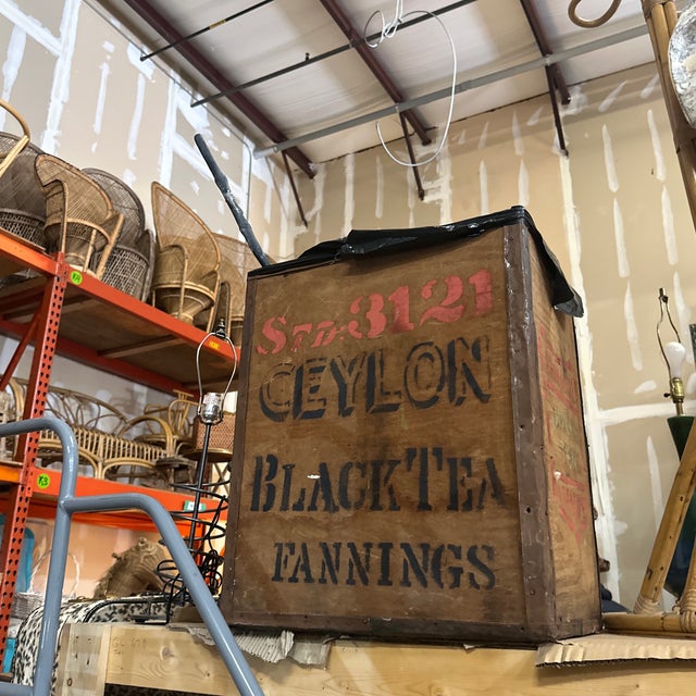 Large Vintage Black Tea Wooden Box With Lining For Sale - Image 4 of 4