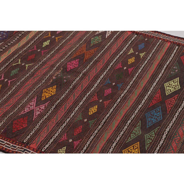 Vintage Persian Soumak Kilim, Deep Brown With Jewel Tone Diamonds - Rug & Kilim For Sale In New York - Image 6 of 7