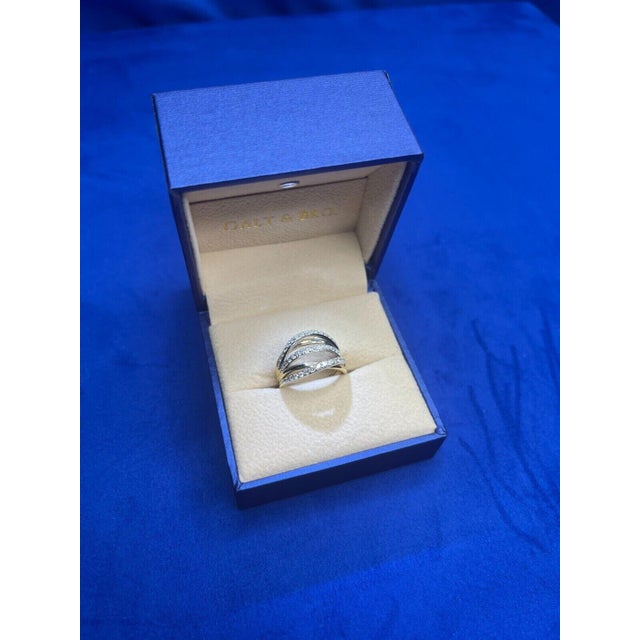 Gold Brilliant Cut Diamond Pave Set Gentle Curves Spirals Waves Open Twist Cocktail 1, Size 7 For Sale - Image 8 of 10