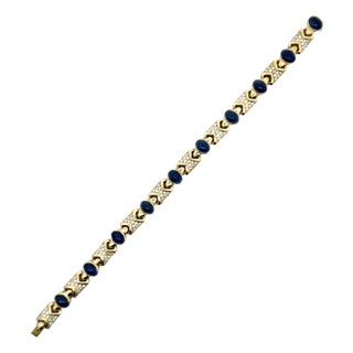 Blue Sapphire Diamond 18k Yellow Link Bracelet For Sale