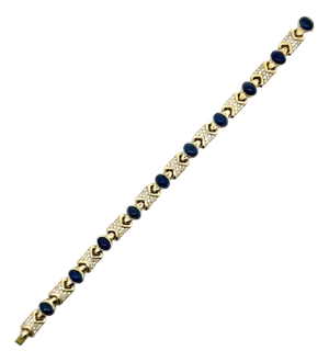 Blue Sapphire Diamond 18k Yellow Link Bracelet