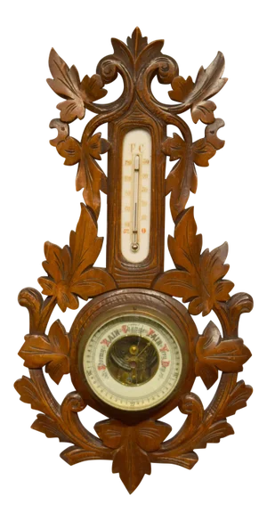 Late 19th-Century Carved Walnut Barometer/Thermometer
