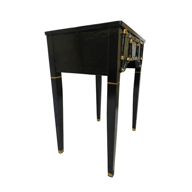 1970s Ebony Lacquered Faux Bamboo Side Table With Gilded Gold Trim For Sale - Image 9 of 11