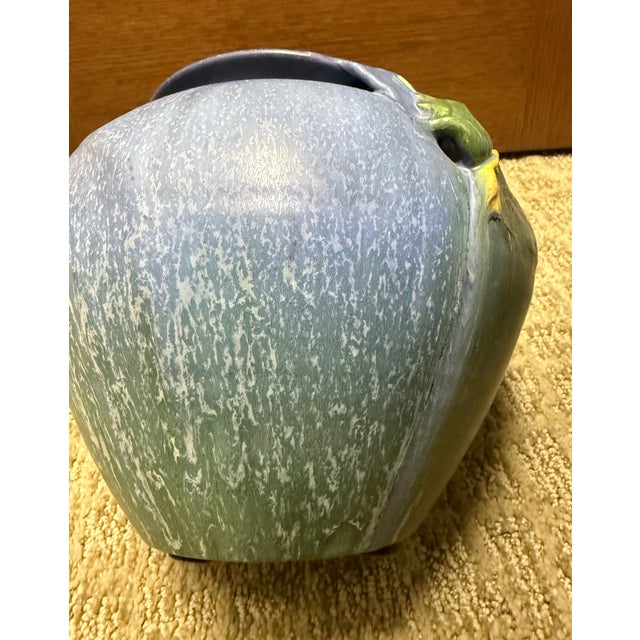 Arts & Crafts Ephraim Faience 2006 Hand Made Art Pottery Green Turtle Blue Ceramic Vase For Sale - Image 3 of 15