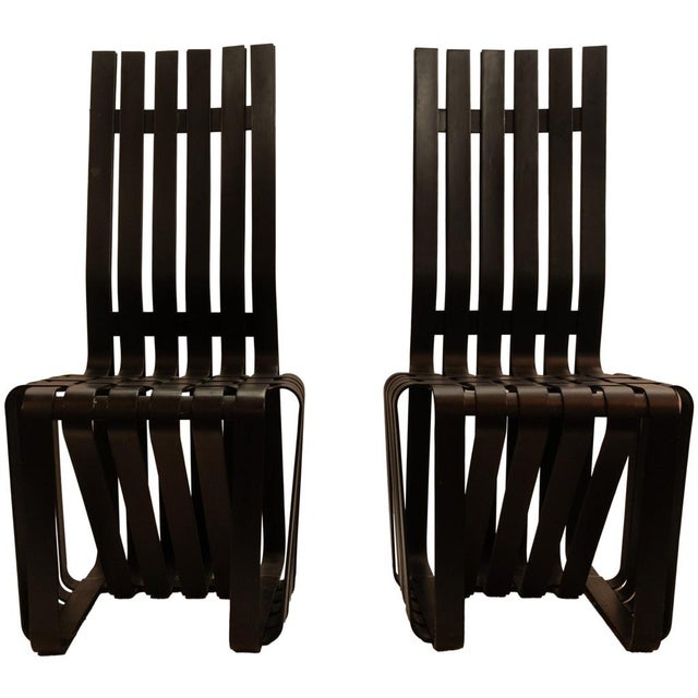 Pair American Modernist "High Sticking" Black Chairs Frank Gehry for Knoll 1992 For Sale - Image 13 of 14