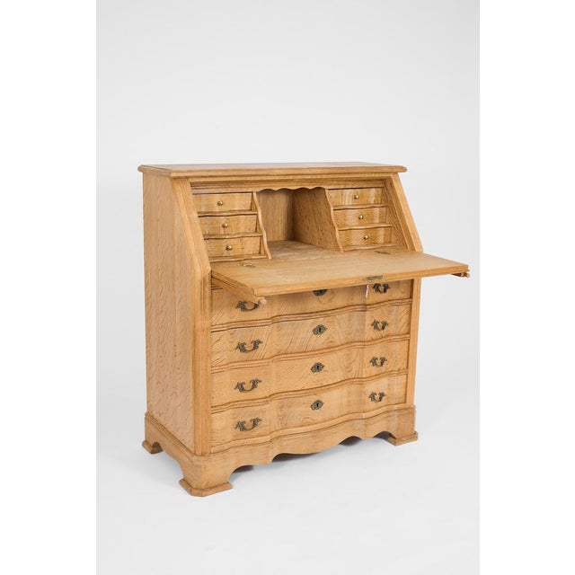Danish Oak Bureau with Metal Handles, Early 20th Century For Sale - Image 5 of 10