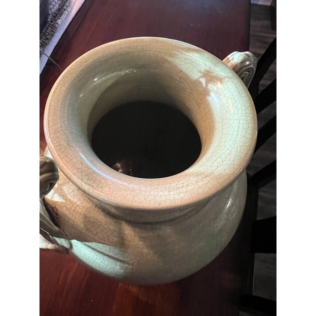 Green Celadon Vase Stamped on the bottom Italy . Great Color with Beautiful Handles.