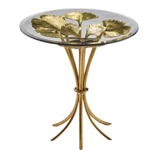 Jay Strongwater Lola Ginkgo Brass Leaf Side Table For Sale
