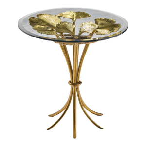 Jay Strongwater Lola Ginkgo Brass Leaf Side Table