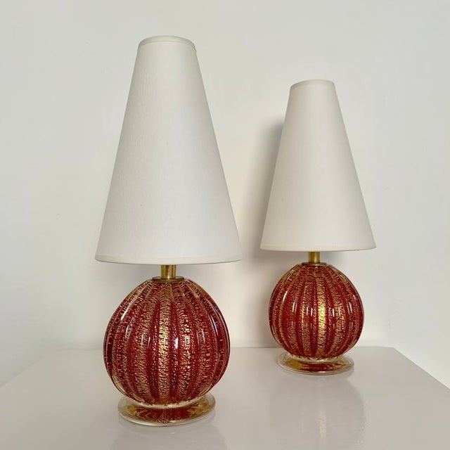 Mid-Century Modern Murano Glass Table Lamps by from Barovier & Toso, Italy, 1940s, Set of 2 For Sale - Image 3 of 15