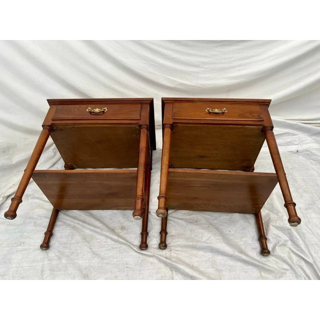 Brown 1970s Pair of Stickley Side Tables Nightstands Solid Cherry Drawer and Bottom Shelf For Sale - Image 8 of 10