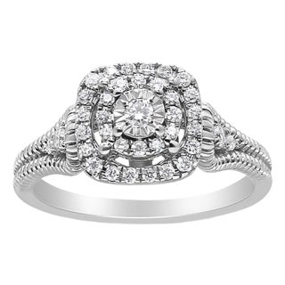 .925 Sterling Silver 1/3 Cttw Miracle Set Round-Cut Diamond Cocktail Ring (H-I Color, I1-I2 Clarity) - Size 8 For Sale