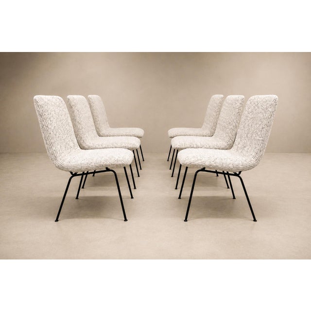 Metal Set of Six Dining Chairs in Metal and Boucle by Carlo Hauner, Brazil, 1950s For Sale - Image 7 of 18