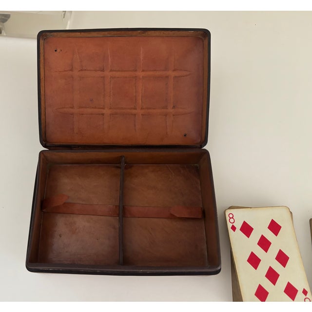 Mid 20th Century Mid-Century Italian Leather Quilted Playing Card Box by Bigliocchi Roma For Sale - Image 5 of 17