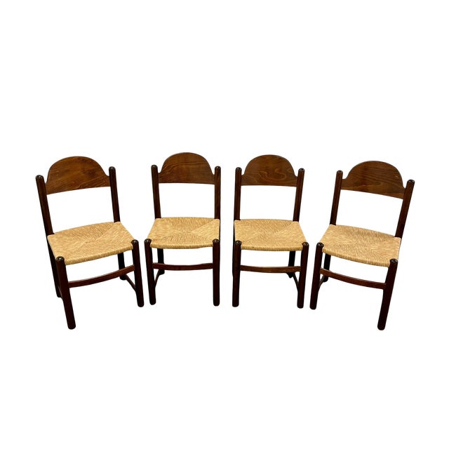 Set of 4 Vintage 1970’s Attributed to Hank Lowenstein "Padova" Italian Rush Seat Dining Chairs For Sale - Image 4 of 13