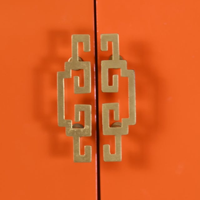 1970s 1970s Orange Chinoiserie Pagoda-Top Armoire For Sale - Image 5 of 5