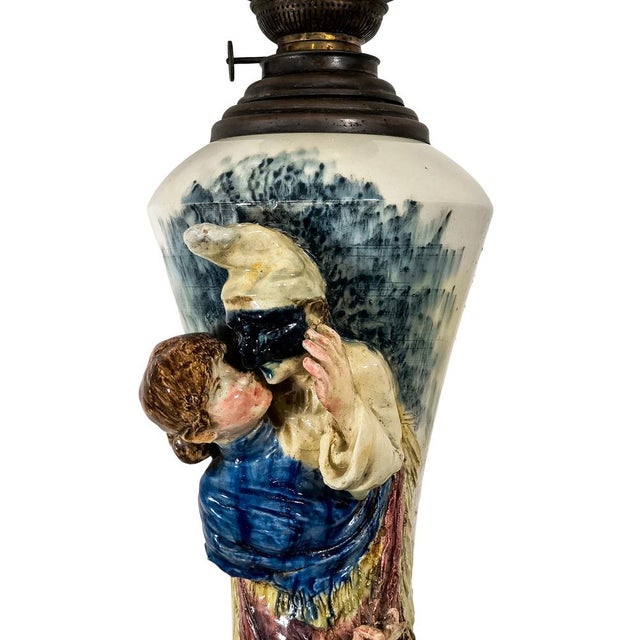 Early 20th Century Decorative Figural Ceramic and Glass Oil Lamp with Pulcinella For Sale - Image 5 of 11