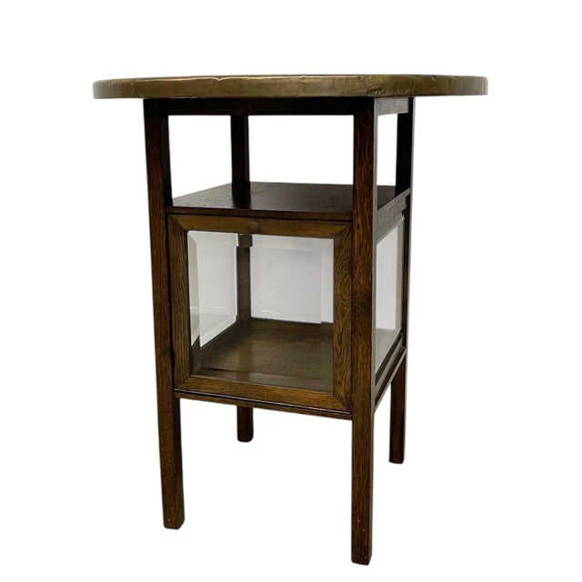 Vintage Arts & Crafts Side Table With Hammered Brass Tray Top and Glass Display Cabinet For Sale In Seattle - Image 6 of 11