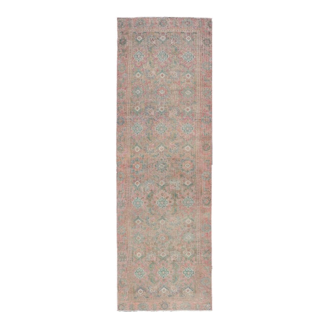 Antique Turkish Oushak Runner With Vibrant Floral Patterns in Soft Pastel Tones 3'1 X 10'1 For Sale