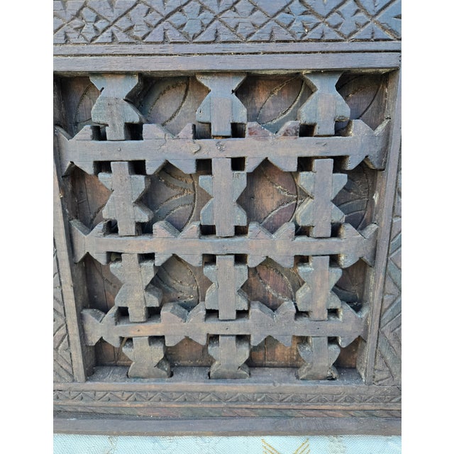 Vintage brown handmade Moroccan cedar wooden Wall Hanging / window with frame, measuring approximately 30” in height, 17”...