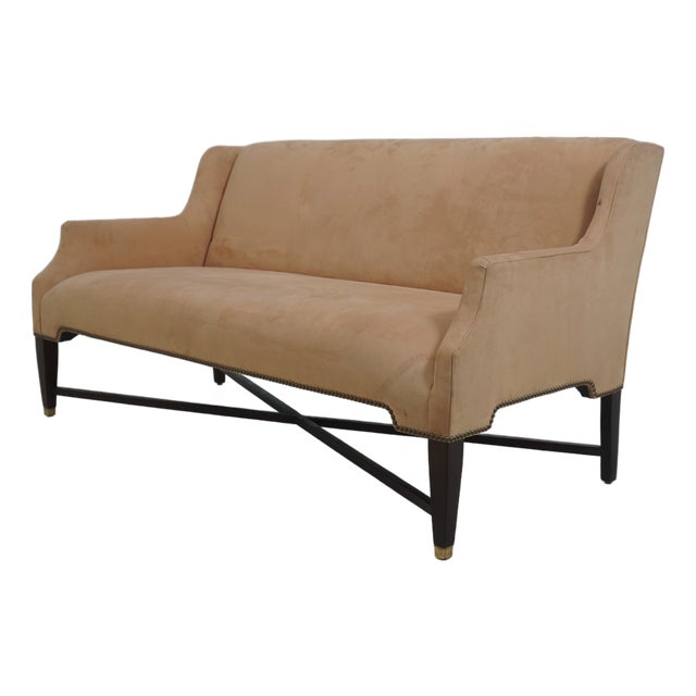 Edward Ferrell Suede Upholstered Settee Loveseat For Sale
