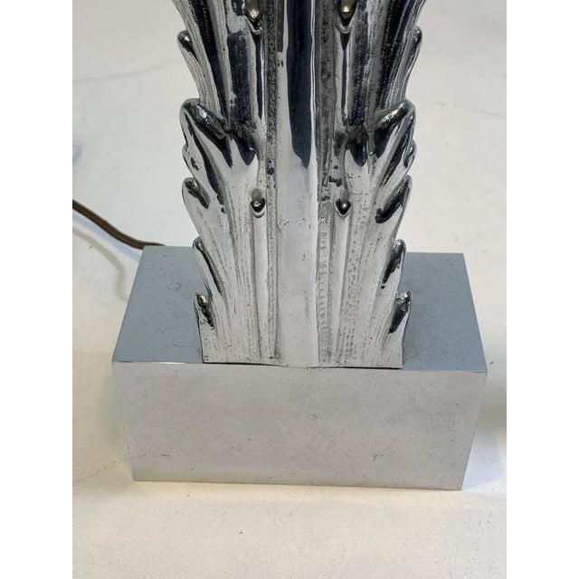 Metal Art Deco Chromed Bronze Acanthus Leaf Table Lamps in the Manner of Serge Roche For Sale - Image 7 of 11