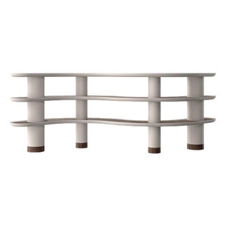 Green Beige Lacquered 3-Tier Bookshelf with Rounded Inserts by Ultramobili For Sale