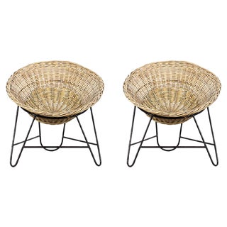 Set of Rattan Wicker Armchairs, 1950s For Sale