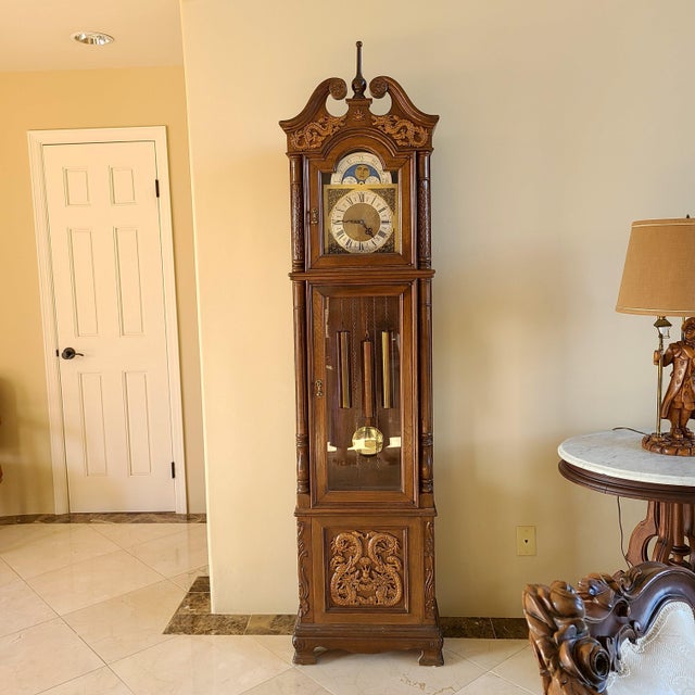 1970s Dragon German Moonface Grandfather Clock For Sale - Image 12 of 12
