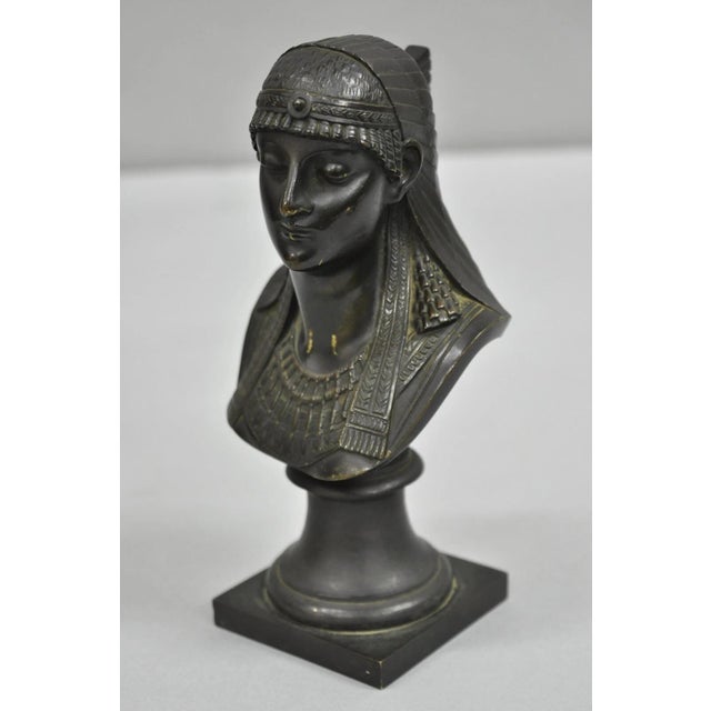 Late 19th Century Antique Egyptian Revival Small 7" Bronze Grand Tour Bust of a Pharaoh For Sale - Image 4 of 12